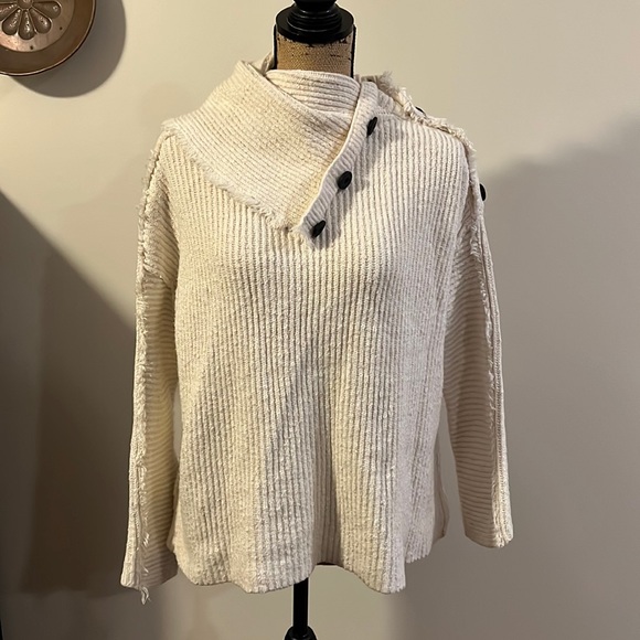 Free People On My Side Button Cowl Neck Sweater Knit - Picture 2 of 9